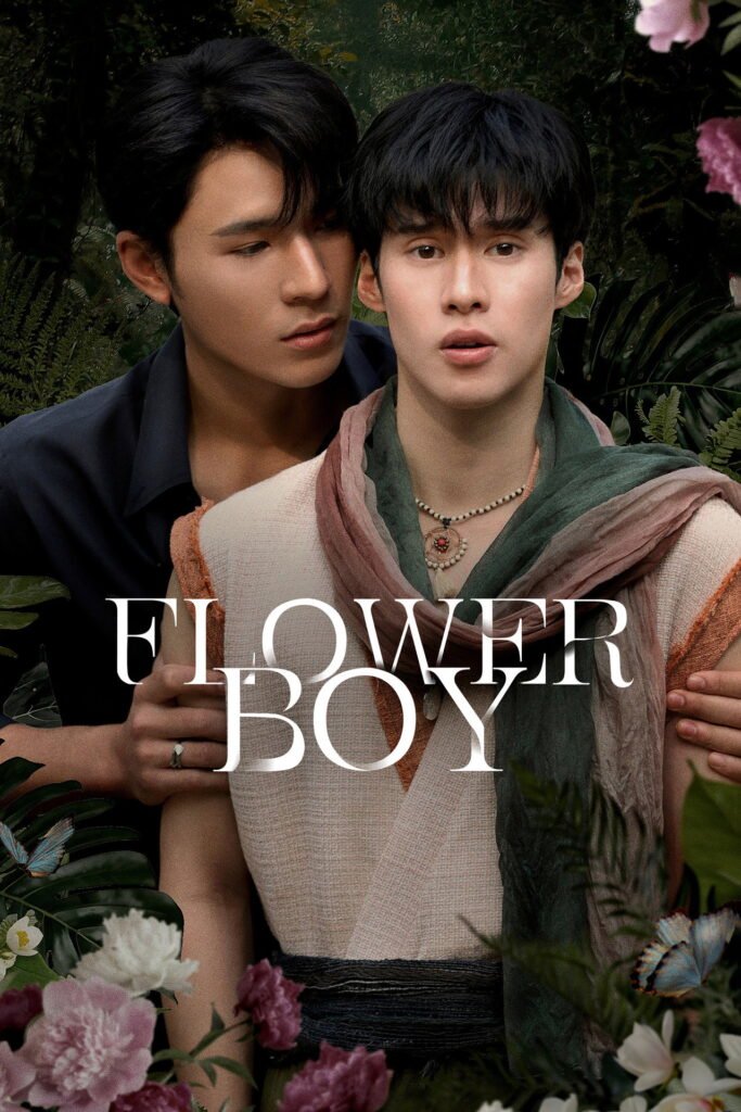Flower Boy (2026) official poster featuring Pearl Satjakorn as Scent and Peak Peemapol as Kaysorn — Thai fantasy BL drama