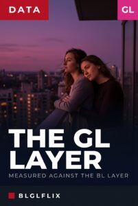 Two young women together on a high balcony under a magenta dusk sky, cover image for an article measuring the GL layer against the BL layer
