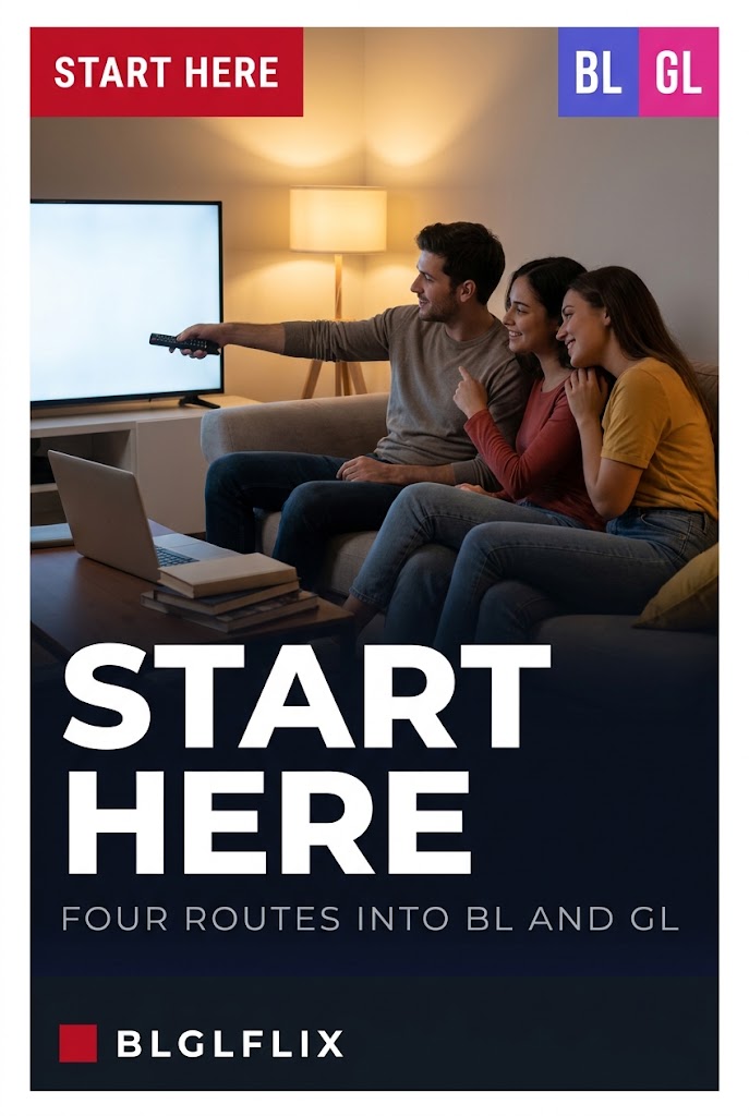 Two couples choosing what to watch on a sofa by lamplight, cover image for a guide to starting with BL and GL