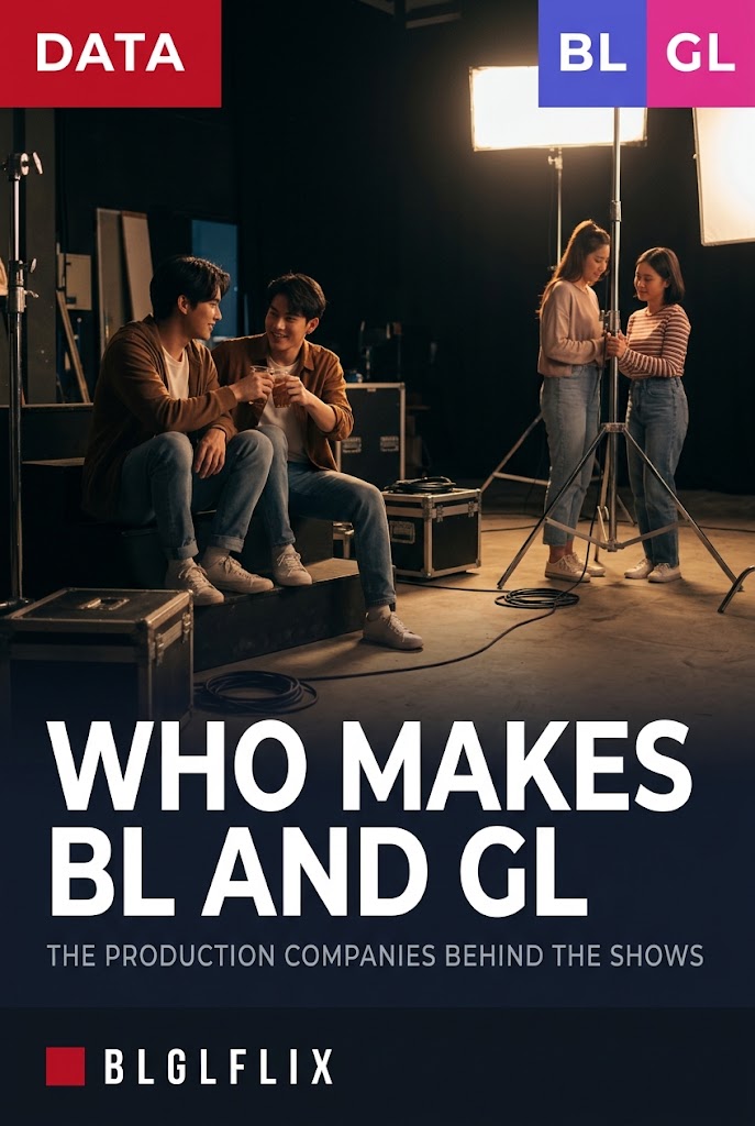 A film set at night between takes with couples resting on the studio steps, cover image for an article counting the production companies behind BL and GL
