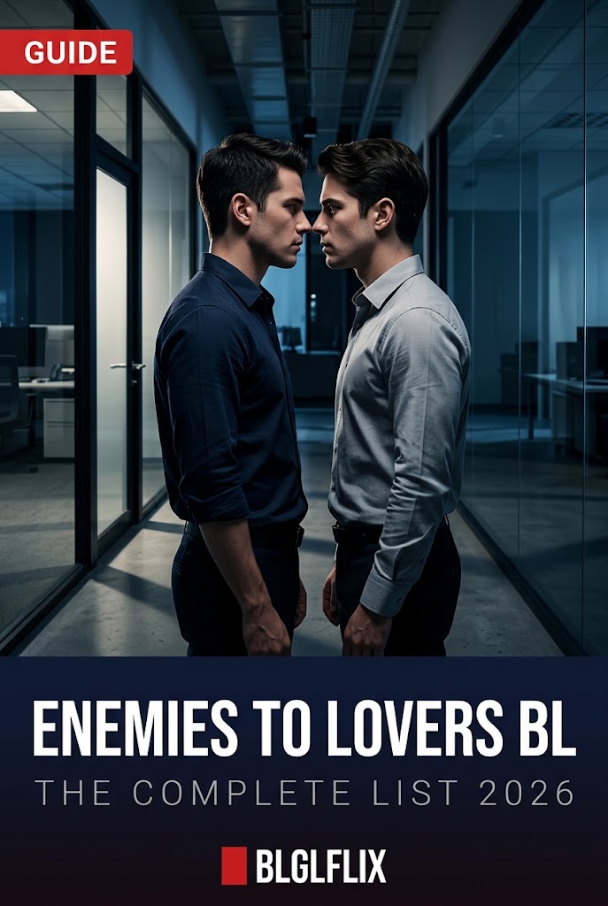 Two men in shirts facing each other in a dark glass office corridor