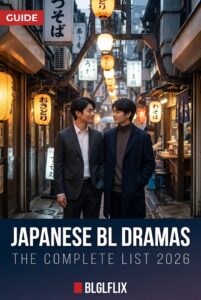 Two men in suit and coat standing in a narrow Tokyo alley hung with paper lanterns
