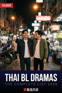 Two men walking together on a busy Bangkok night street lined with food stalls and neon signs